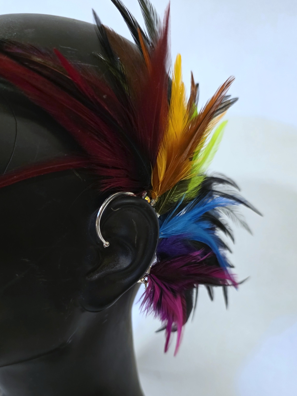 Multicolor Rainbow Feather Ear Cuff with Rhinestones - Picture 4 of 4